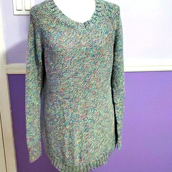 Mossimo Turquoise Multicolored Slouchy Chunky Long Sleeve Longline Sweater - Picture 1 of 8